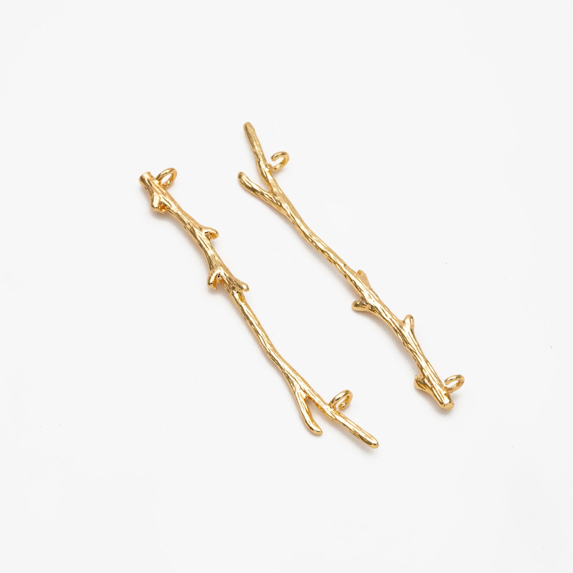 10pcs Gold plated Brass Branch Connectors with Two Loops, 44mm Long, Lead Nickel Free (GB-3622-E)