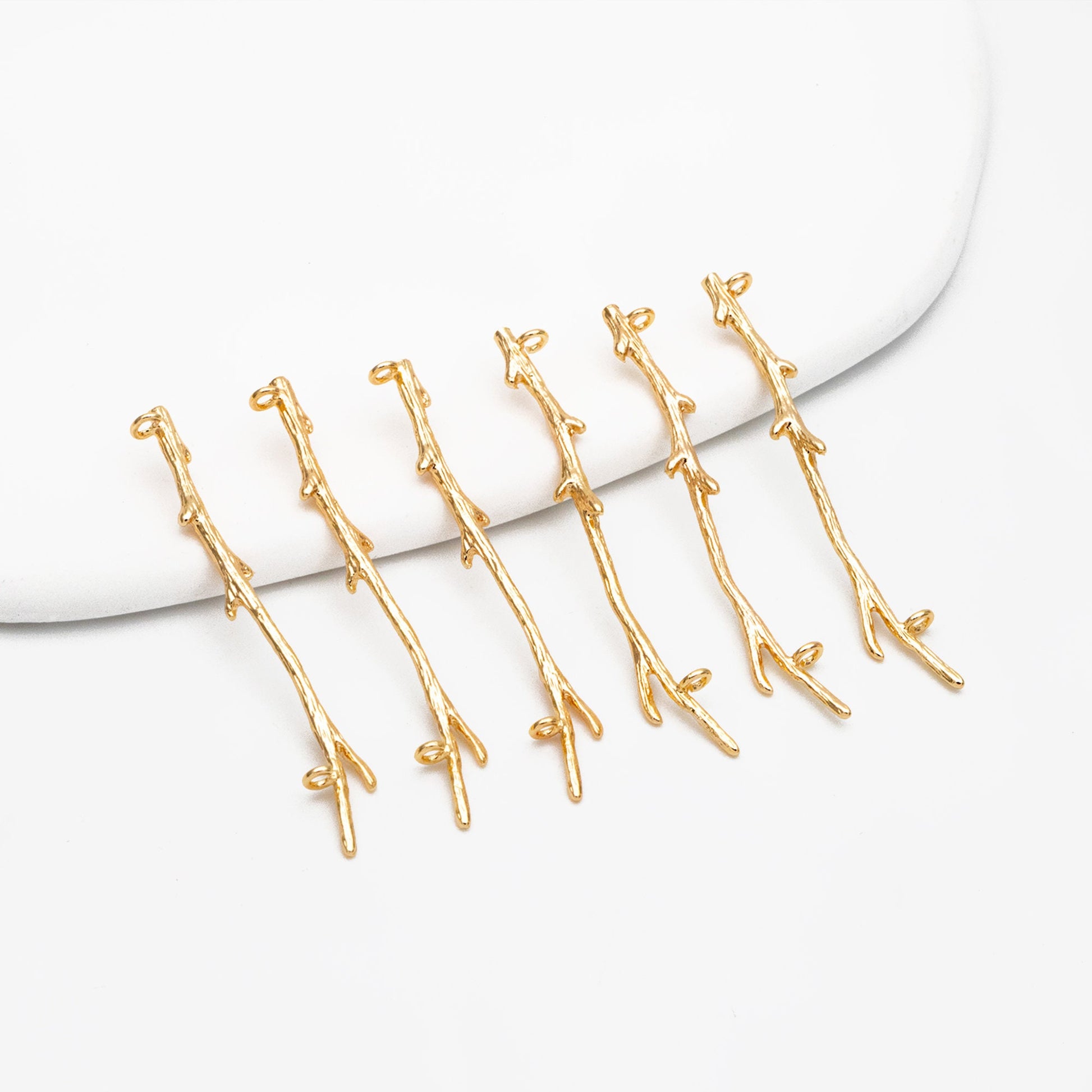 10pcs Gold plated Brass Branch Connectors with Two Loops, 44mm Long, Lead Nickel Free (GB-3622-E)