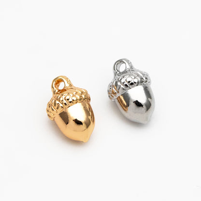 10pcs Mini Gold/ Rhodium plated Brass Acorn Charms 9x6mm, Lead Nickel Free (GB-4589-B)