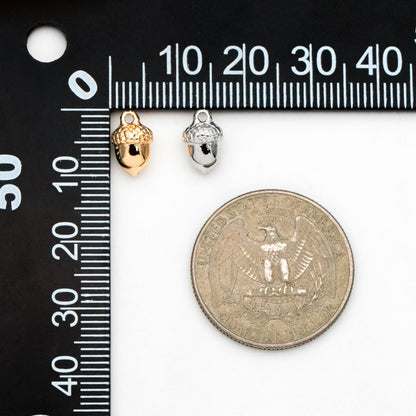 10pcs Mini Gold/ Rhodium plated Brass Acorn Charms 9x6mm, Lead Nickel Free (GB-4589-B)