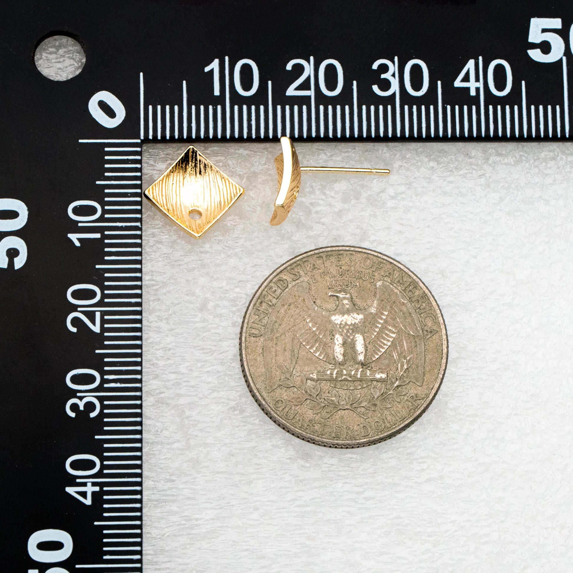 10pcs Square Earring Posts with Loop/ Hole, Real Gold Plated Brass Ear Stud, Lead Nickel Free (GB-071)