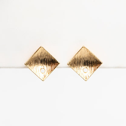 10pcs Square Earring Posts with Loop/ Hole, Real Gold Plated Brass Ear Stud, Lead Nickel Free (GB-071)