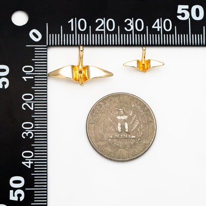 10pcs Origami Paper Crane Charms, Real Gold plated Brass Bird Beads 14/24mm, with A Hole Drilled Through (GB-072)