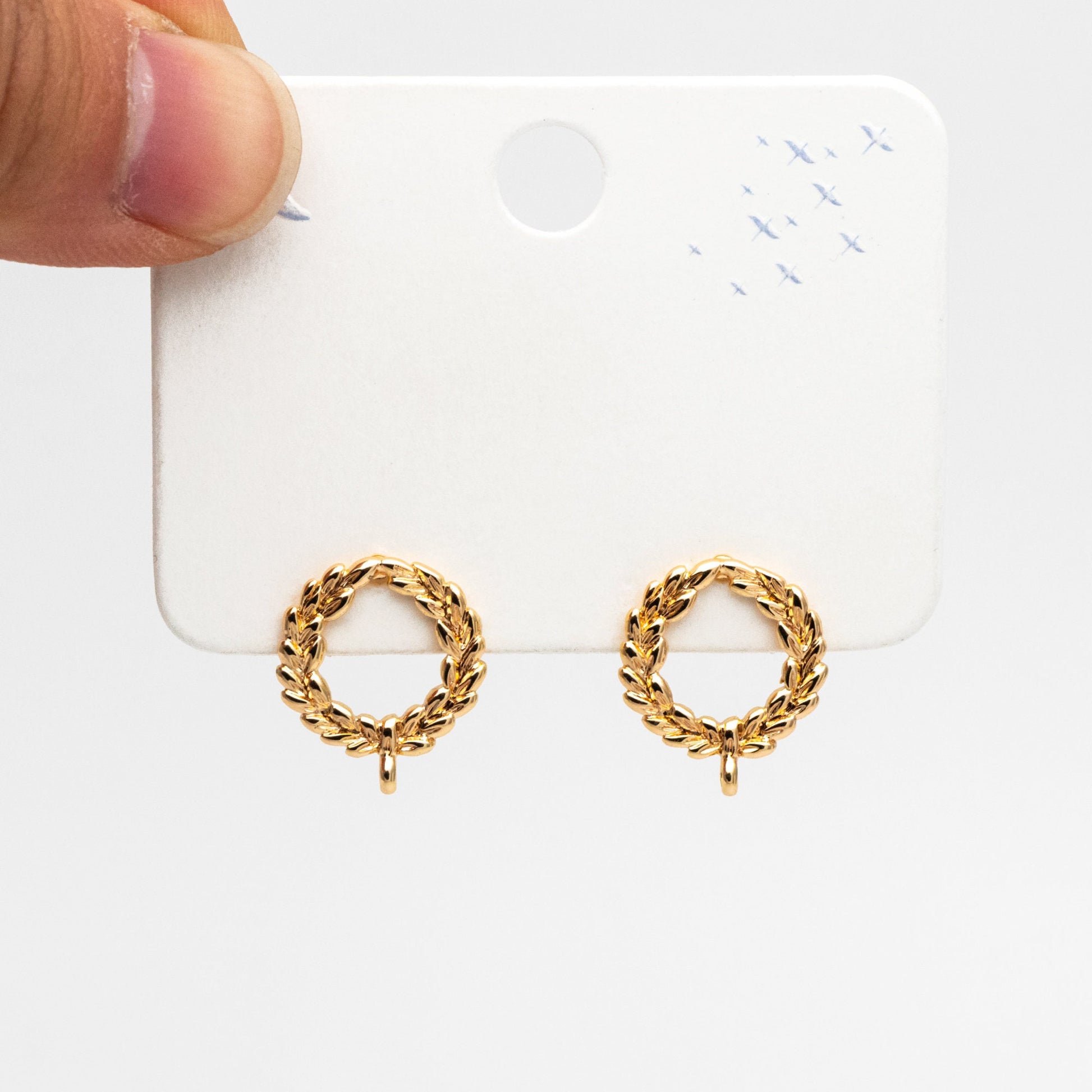 10pcs Circle Earring Posts with Loop, Gold Plated Brass Ear Studs, Lead Nickel Free (GB-076)