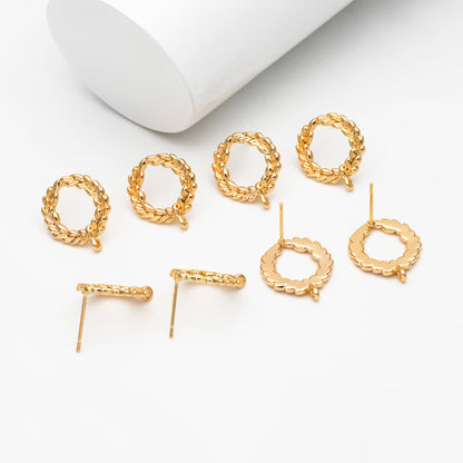 10pcs Circle Earring Posts with Loop, Gold Plated Brass Ear Studs, Lead Nickel Free (GB-076)
