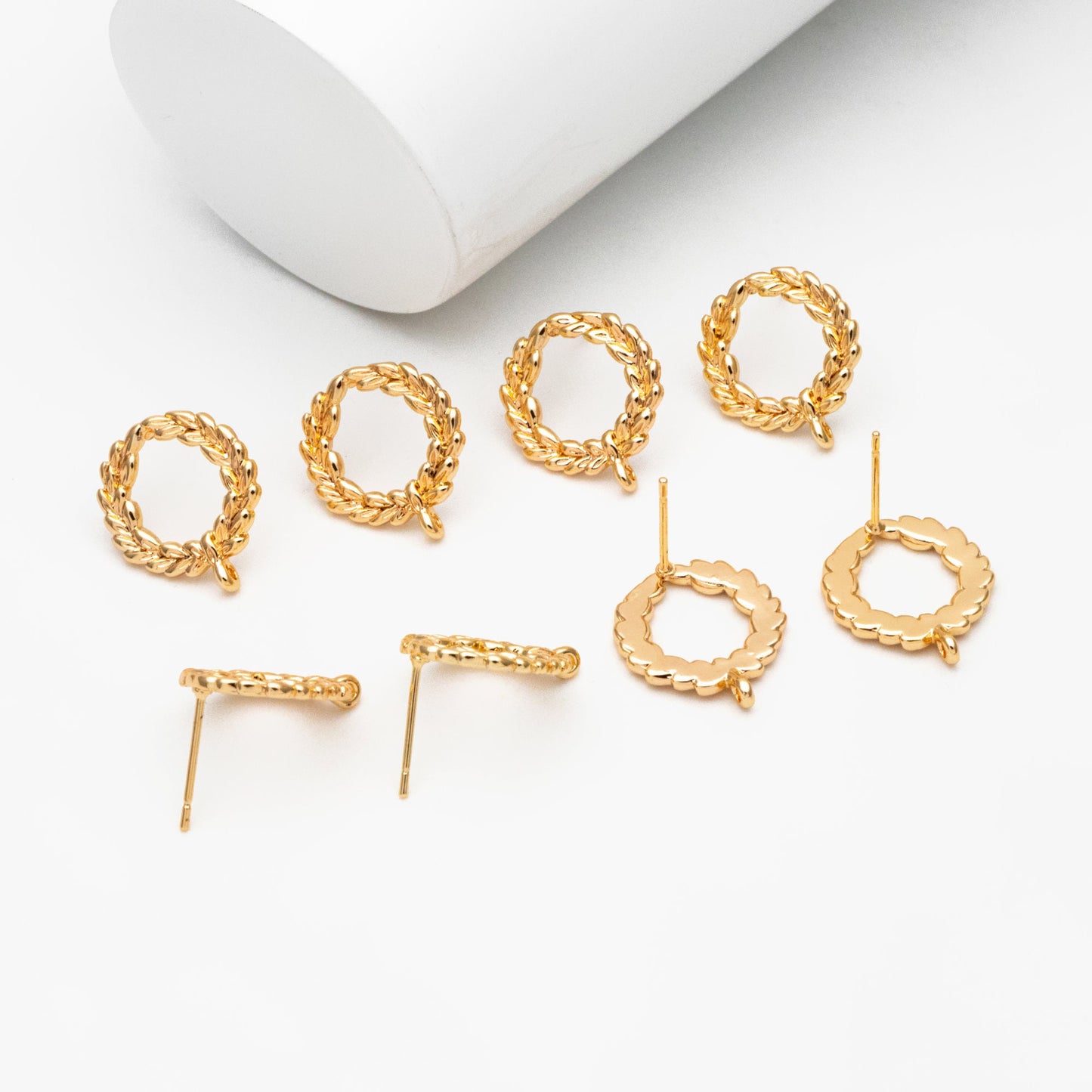 10pcs Circle Earring Posts with Loop, Gold Plated Brass Ear Studs, Lead Nickel Free (GB-076)