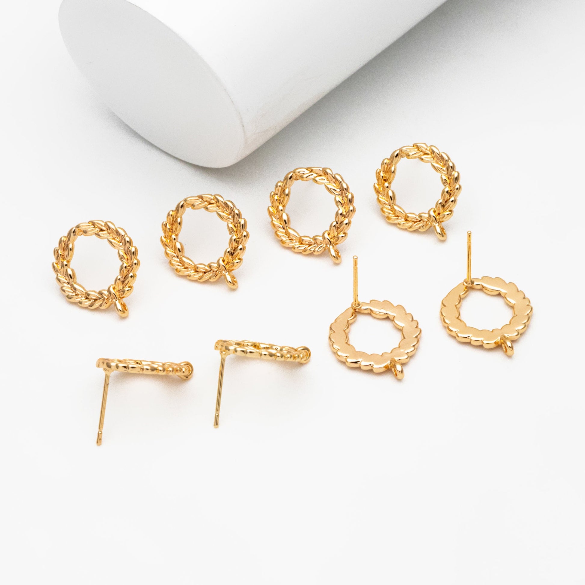10pcs Circle Earring Posts with Loop, Gold Plated Brass Ear Studs, Lead Nickel Free (GB-076)