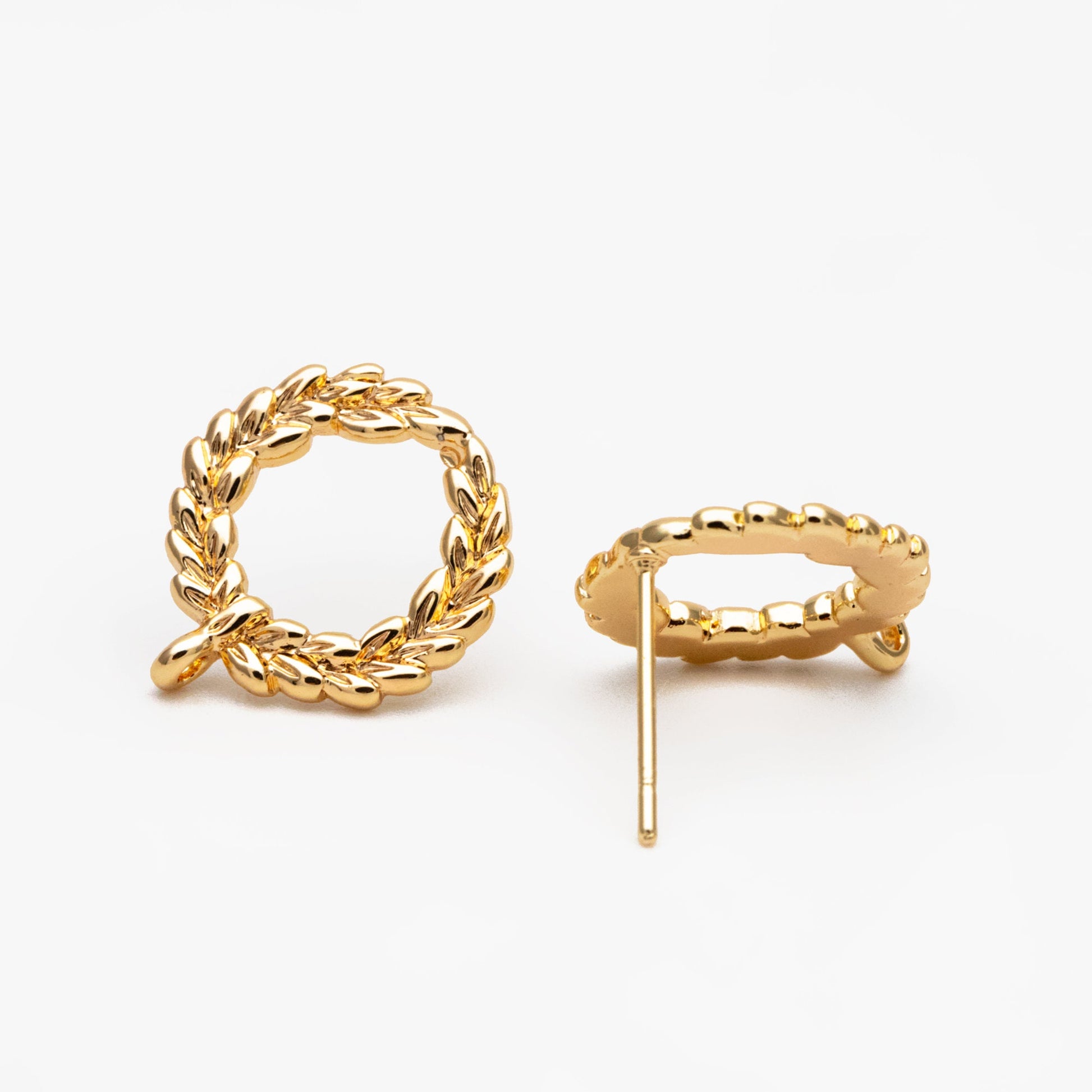 10pcs Circle Earring Posts with Loop, Gold Plated Brass Ear Studs, Lead Nickel Free (GB-076)