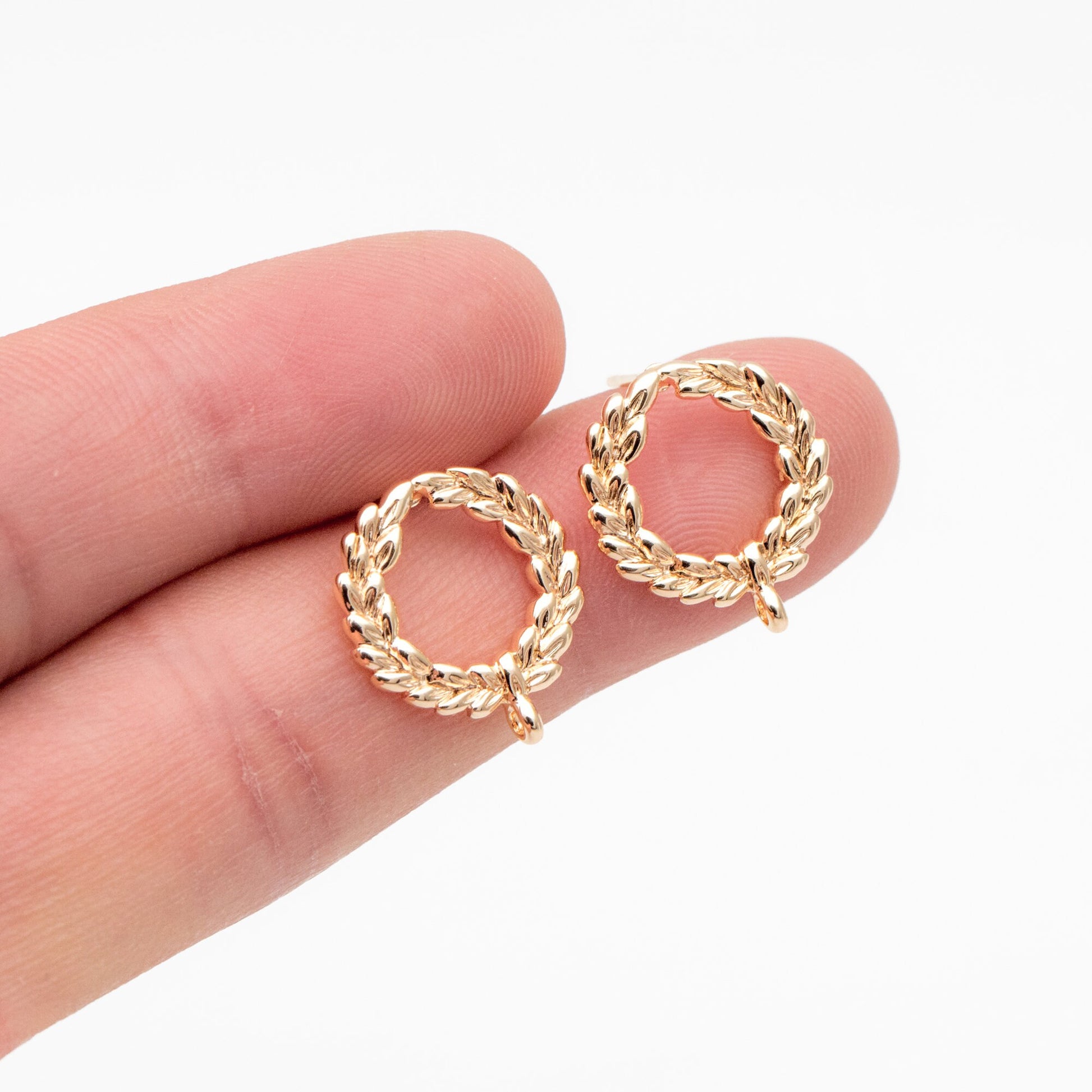10pcs Circle Earring Posts with Loop, Gold Plated Brass Ear Studs, Lead Nickel Free (GB-076)