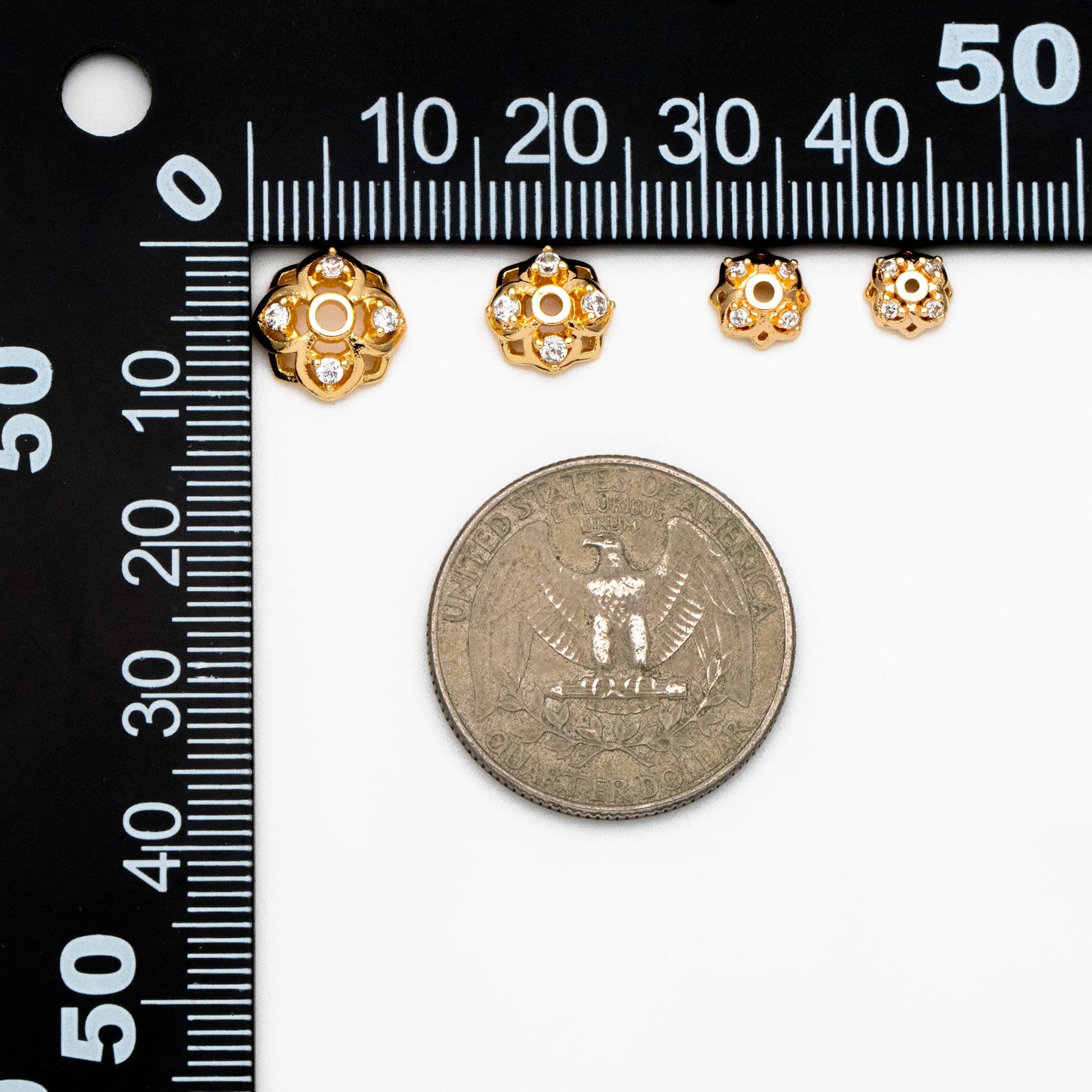 10pcs Gold/ Silver tone Floral Bead Caps 6/ 7/ 8/ 10mm, 18K Real Gold/ Rhodium plated Brass, CZ pave Flower Cap Ends (GB-090)