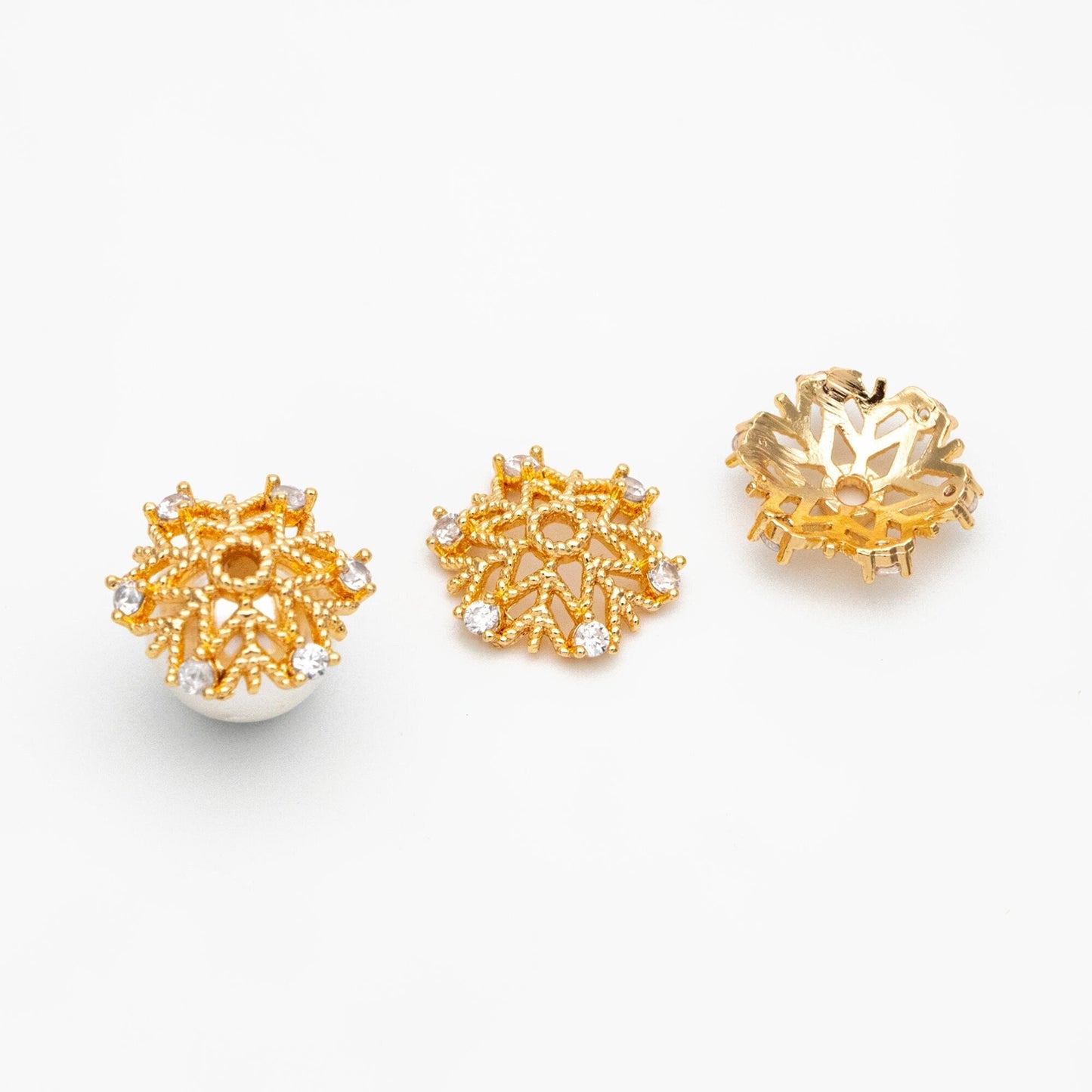 10pcs Gold Micro CZ Pave Bead Caps 11mm , Gold plated Brass Flower Cap Ends, Lead Nickel Free (GB-091)