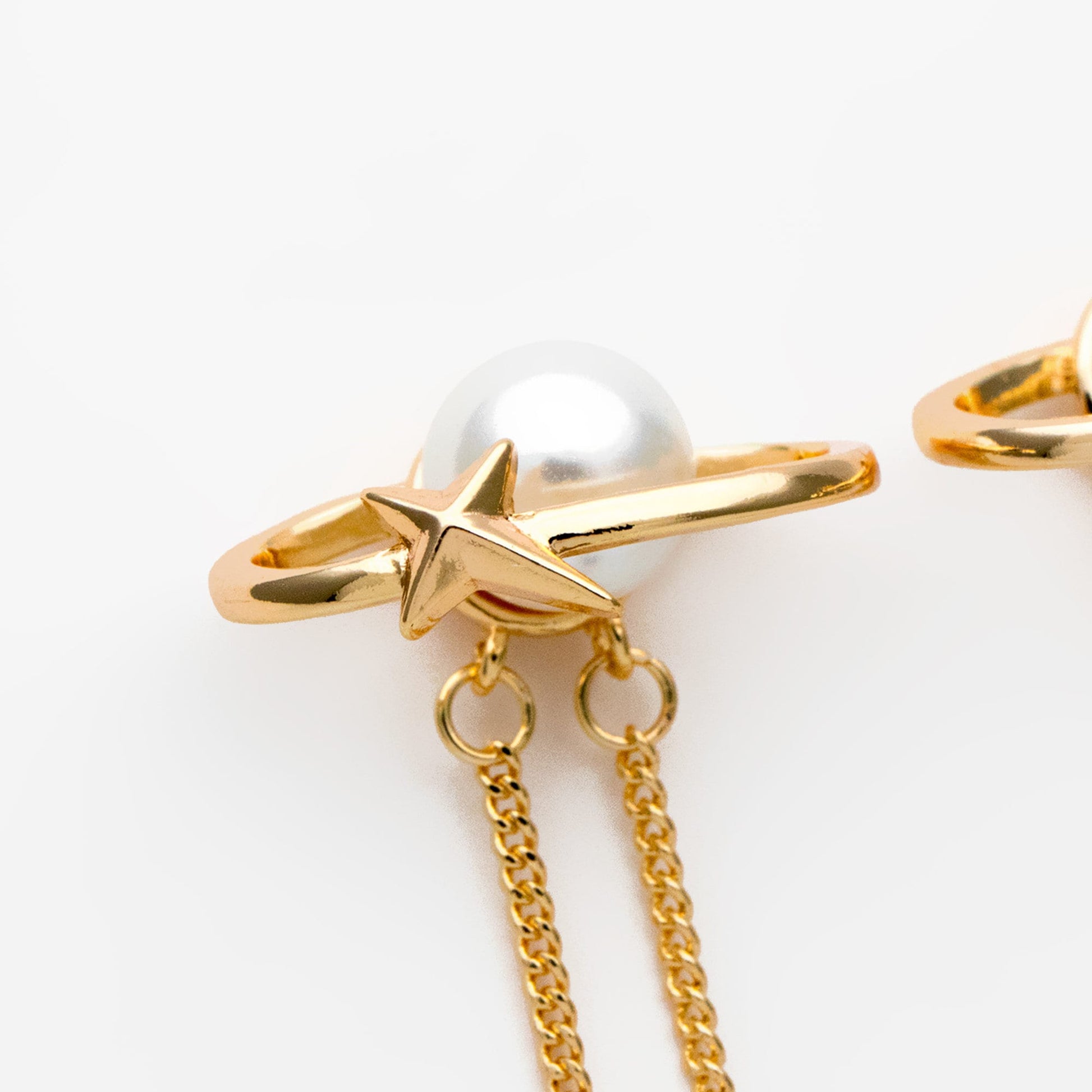 4pcs Gold Saturn Star Earring, Pearl Earring Mounts, Half Drilled Pearls Earring Settings (#GB-2942)