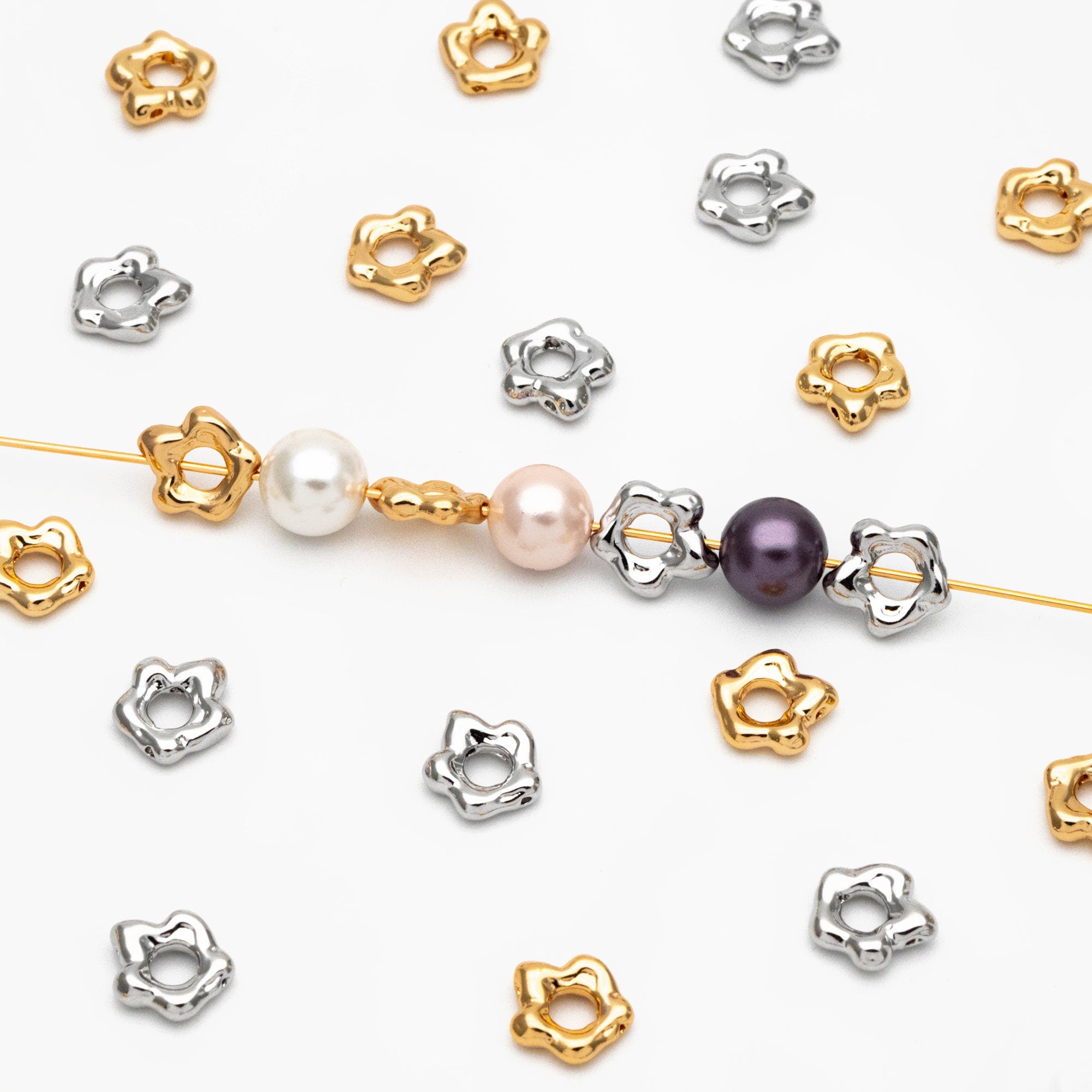 10pcs Gold/ Silver Irregular Spacer Beads 9mm, Gold/ Rhodium plated Brass, Jewelry Making, Diy Material, Jewelry Supplies (GB-4259)