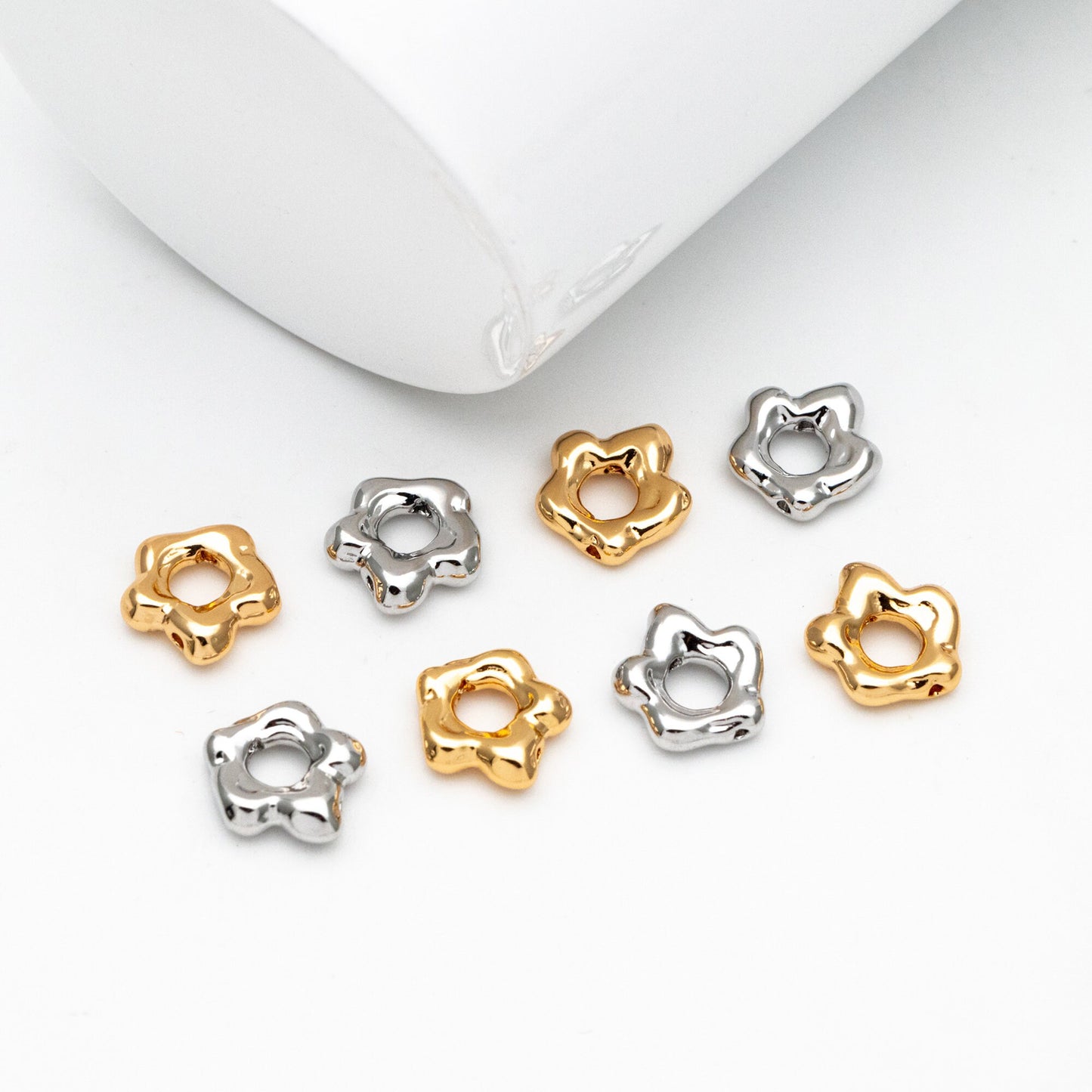 10pcs Gold/ Silver Irregular Spacer Beads 9mm, Gold/ Rhodium plated Brass, Jewelry Making, Diy Material, Jewelry Supplies (GB-4259)