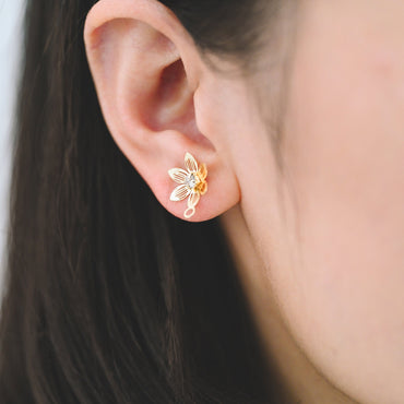 10pcs CZ Pave Gold Flower Earring with Loop, Gold Plated Brass, Jewelry Making, Diy Material, Jewelry Supplies (GB-3742)