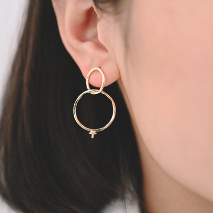 4pcs Interlocking Earring Studs, Linkage Circle Earring, Pearl Earring Mounts, Half Drilled Pearls Earring Settings (GB-3751)