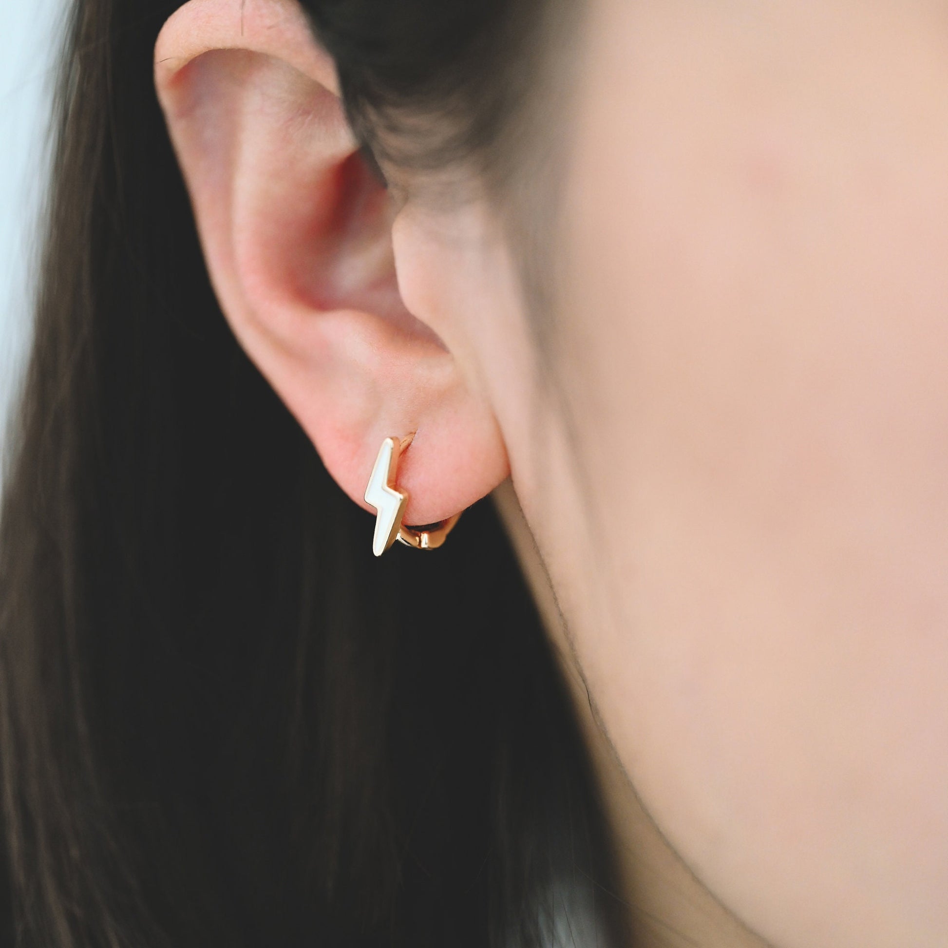 4pcs Gold Enamel Lightning Hoop Earrings, 18K Gold plated Brass, Minimalist Huggie Earrings (GB-3843-D)
