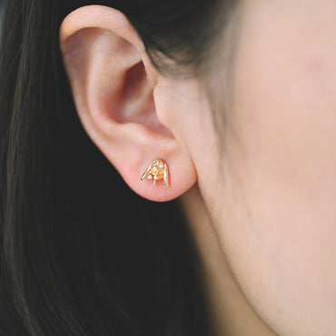 10pcs CZ Pave Rabbit Earring, Bunny Stud Earrings, Pearl Peg Earring Mounts, Half Drilled Pearl Earring Settings (#GB-3797)