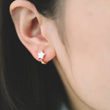 4pcs Gold Enamel Star Hoop Earrings, 18K Gold plated Brass, Minimalist Huggie Earrings (GB-3843-B)
