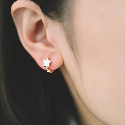 4pcs Gold Enamel Star Hoop Earrings, 18K Gold plated Brass, Minimalist Huggie Earrings (GB-3843-B)