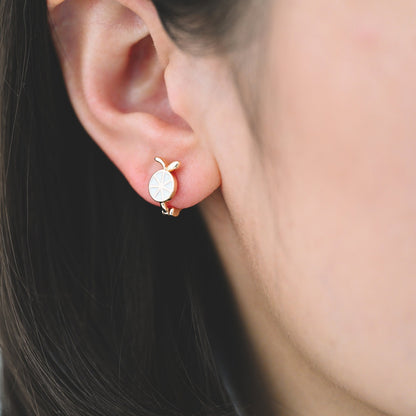 4pcs Gold Enamel Lemon Slice Hoop Earrings, 18K Gold plated Brass, Minimalist Orange Huggie Earrings (GB-3843-A)