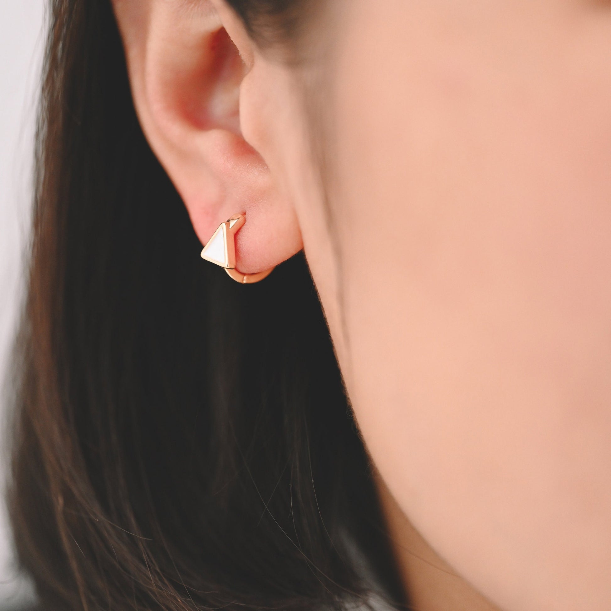 4pcs Gold Enamel Triangle Hoop Earrings, 18K Gold plated Brass, Minimalist Huggie Earrings (GB-3839-C)