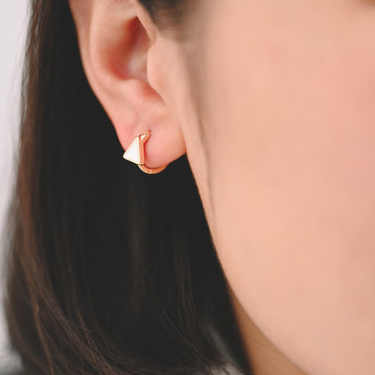 4pcs Gold Enamel Triangle Hoop Earrings, 18K Gold plated Brass, Minimalist Huggie Earrings (GB-3839-C)
