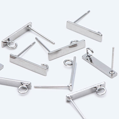 10pcs Gold/ Silver Tone Rectangle Earring Post with Loop, 18K Gold/ Rhodium Plated Brass, Geometric Earring Components (GB-1526)