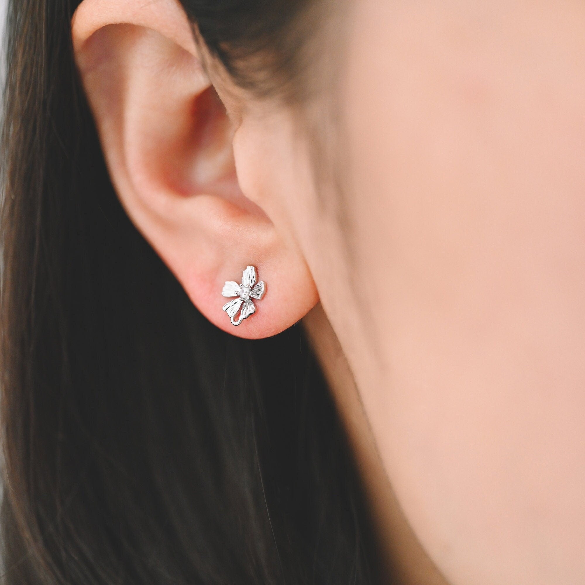 10pcs CZ Pave Gold/ Silver Flower Earring, 18K Gold/ Rhodium Plated Brass, Jewelry Making, Diy Material, Jewelry Supplies (GB-3811)