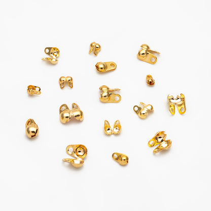 50pcs Gold/ Silver tone Side Clamp Bead Tips, Gold/ Rhodium plated Brass, Fit 1.5/ 2/ 2.5/ 3mm Beads, Multi Sizes (GB-134)