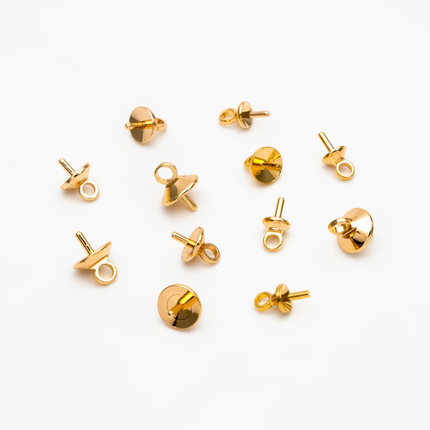 20pcs Gold plated Brass Peg Bail For Half Drilled Pearls Or Stones, Pearl Drop 4/ 5/ 6mm Cup (GB-135)