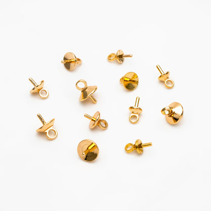 20pcs Gold plated Brass Peg Bail For Half Drilled Pearls Or Stones, Pearl Drop 4/ 5/ 6mm Cup (GB-135)