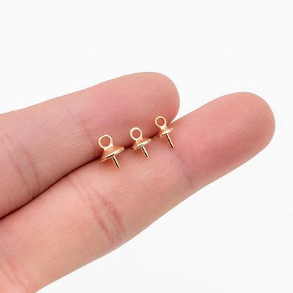 20pcs Gold plated Brass Peg Bail For Half Drilled Pearls Or Stones, Pearl Drop 4/ 5/ 6mm Cup (GB-135)
