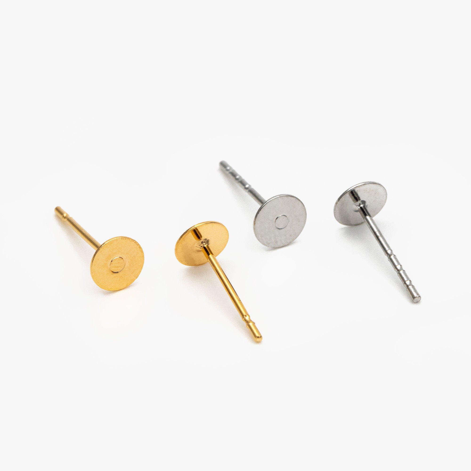 20pcs Gold/ Silver Ear Posts, Gold/ Rhodium plated Brass, Stud Earrings with 5mm Flat Cup (GB-137)