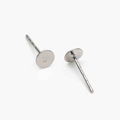 20pcs Gold/ Silver Ear Posts, Gold/ Rhodium plated Brass, Stud Earrings with 5mm Flat Cup (GB-137)