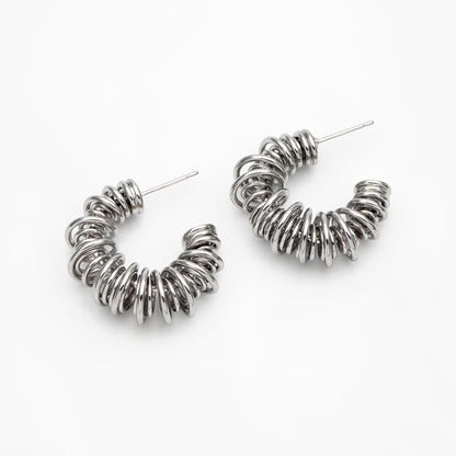 4pcs Gold/ Silver Round Circle Ear Posts 28mm, Twisted Wire Stud Earrings, Geometric Hoop Earrings (GB-3760)