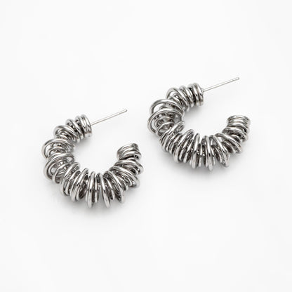 4pcs Gold/ Silver Round Circle Ear Posts 28mm, Twisted Wire Stud Earrings, Geometric Hoop Earrings (GB-3760)