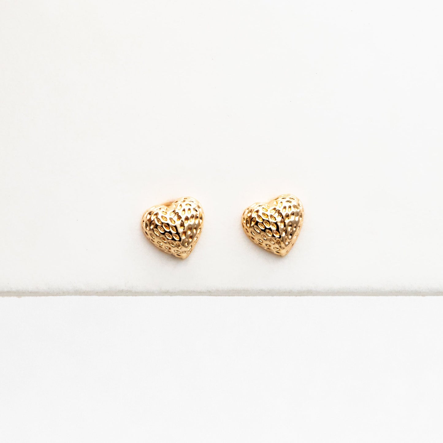 10pcs Gold Tiny Heart Earrings, Real Gold plated Brass, Geometric Earring Studs (GB-4260)