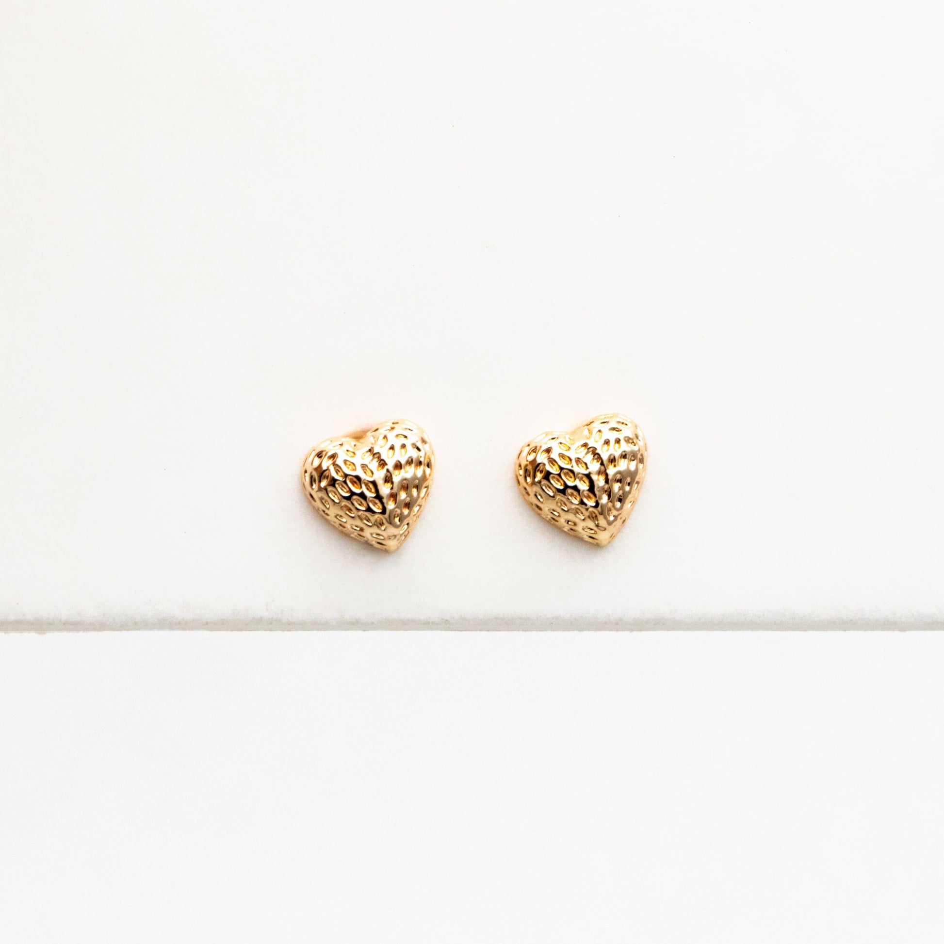 10pcs Gold Tiny Heart Earrings, Real Gold plated Brass, Geometric Earring Studs (GB-4260)
