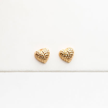 10pcs Gold Tiny Heart Earrings, Real Gold plated Brass, Geometric Earring Studs (GB-4260)