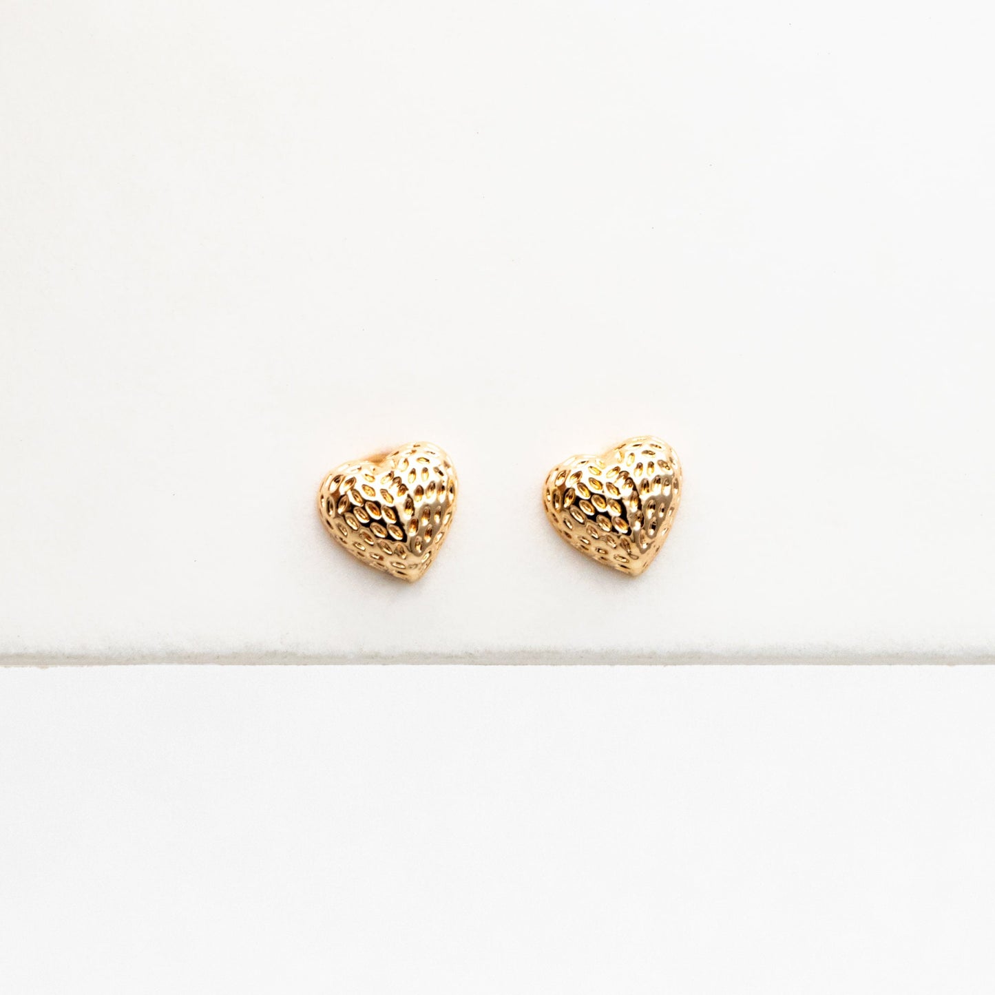 10pcs Gold Tiny Heart Earrings, Real Gold plated Brass, Geometric Earring Studs (GB-4260)