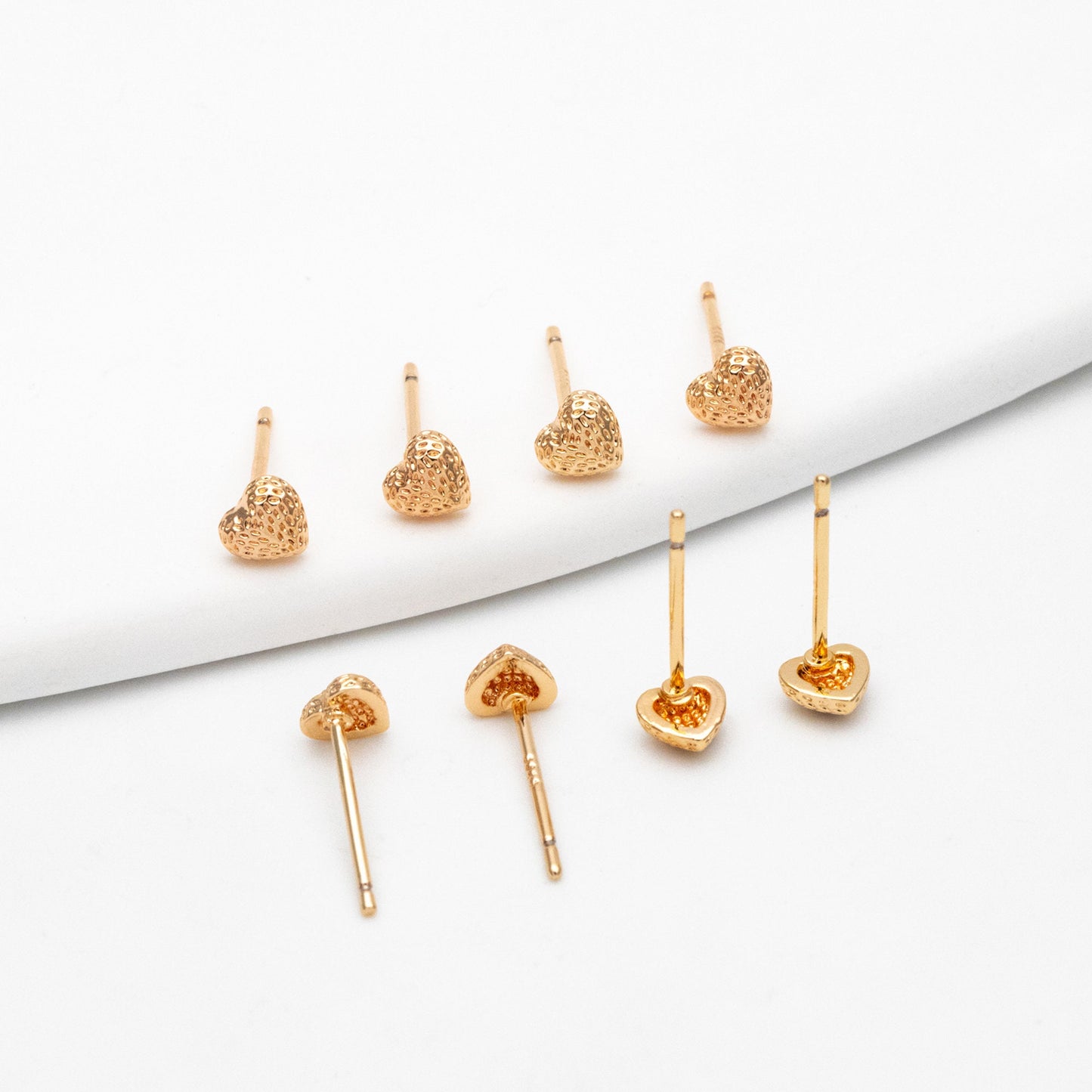 10pcs Gold Tiny Heart Earrings, Real Gold plated Brass, Geometric Earring Studs (GB-4260)