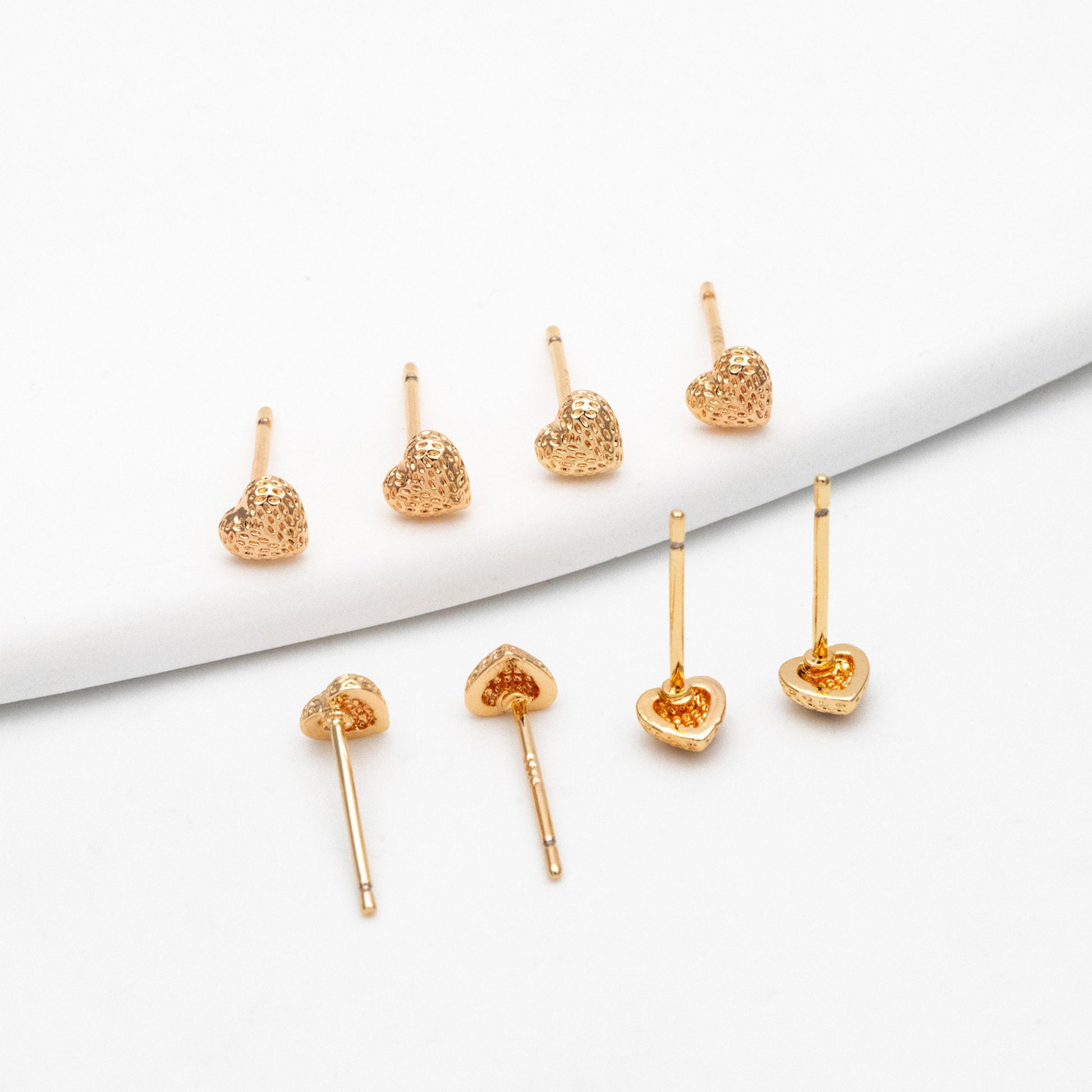 10pcs Gold Tiny Heart Earrings, Real Gold plated Brass, Geometric Earring Studs (GB-4260)