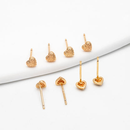 10pcs Gold Tiny Heart Earrings, Real Gold plated Brass, Geometric Earring Studs (GB-4260)