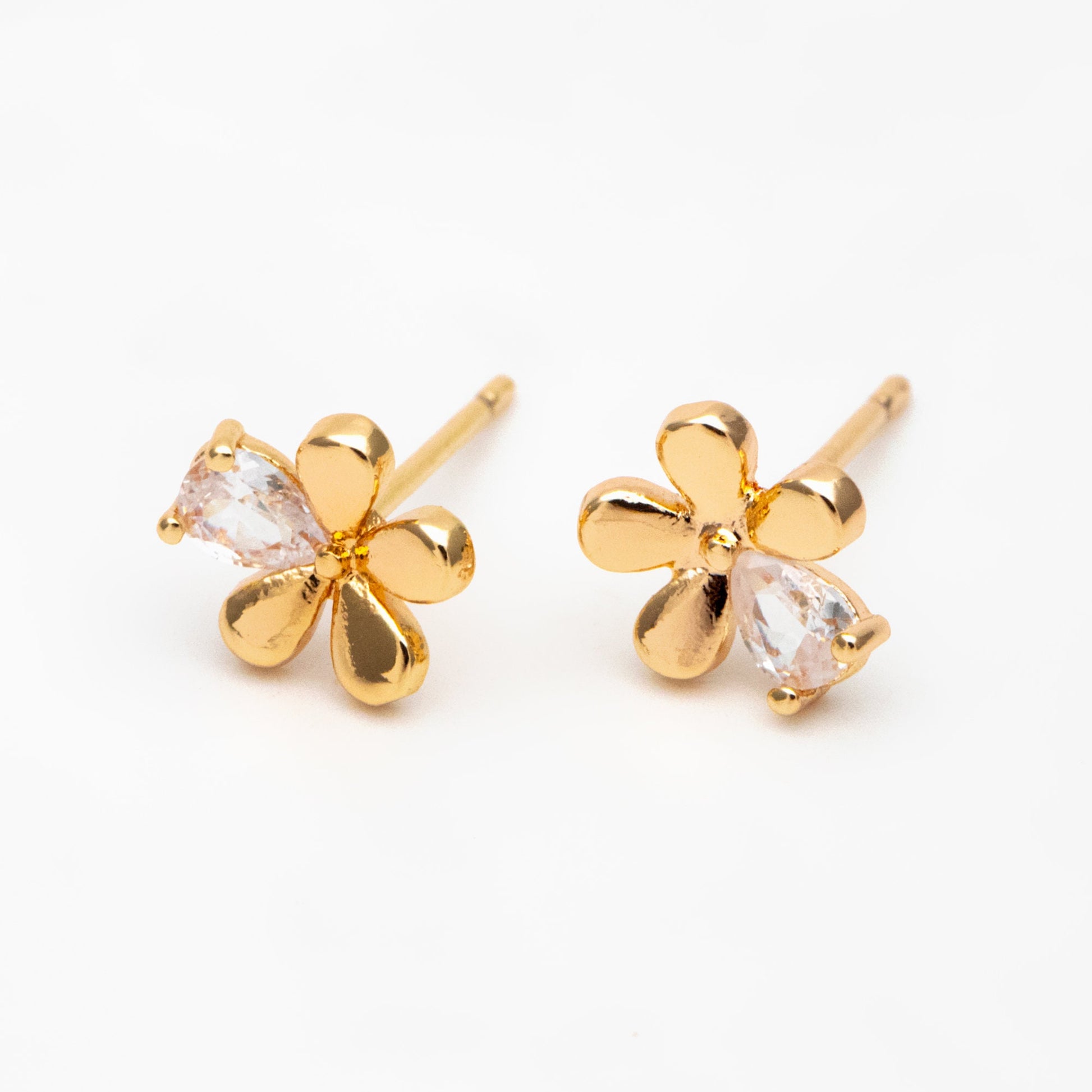 10pcs CZ Pave Gold Flower Earrings, Gold Plated Brass, Dainty Flower Stud Earrings (GB-4261)