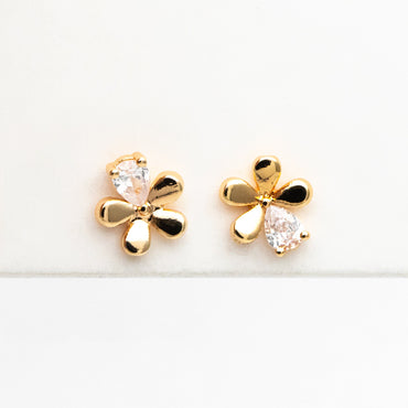 10pcs CZ Pave Gold Flower Earrings, Gold Plated Brass, Dainty Flower Stud Earrings (GB-4261)