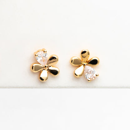 10pcs CZ Pave Gold Flower Earrings, Gold Plated Brass, Dainty Flower Stud Earrings (GB-4261)
