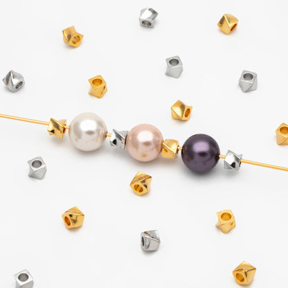 20pcs Gold/ Silver tone Twisted Cube Beads 4x3mm, Real Gold/ Rhodium plated Brass Cube Spacer Beads (GB-4263)