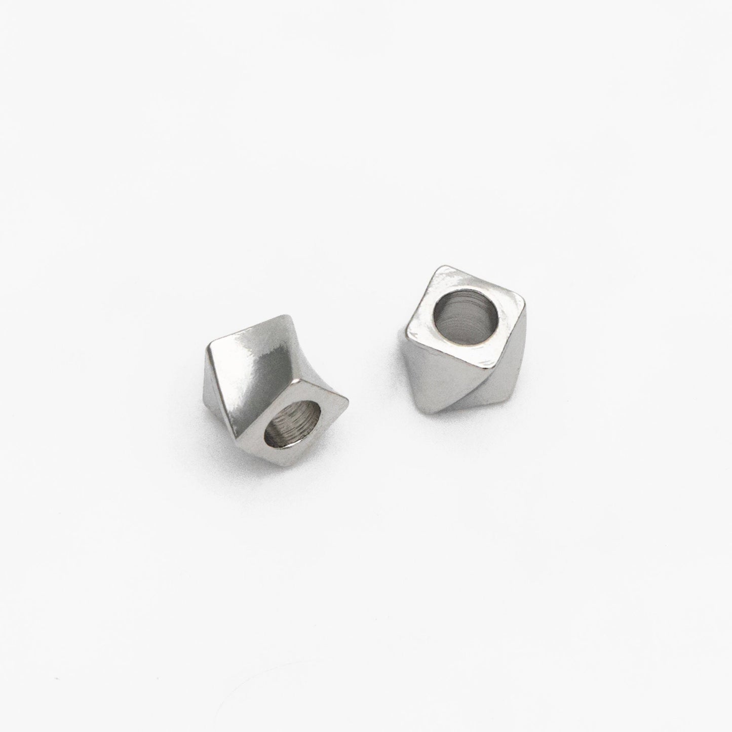 20pcs Gold/ Silver tone Twisted Cube Beads 4x3mm, Real Gold/ Rhodium plated Brass Cube Spacer Beads (GB-4263)