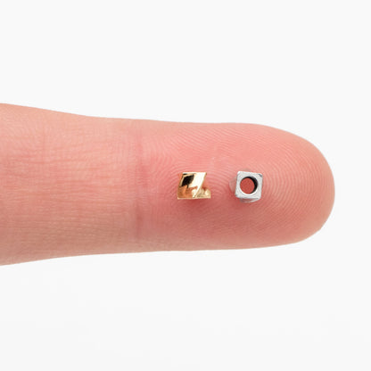 20pcs Gold/ Silver tone Twisted Cube Beads 4x3mm, Real Gold/ Rhodium plated Brass Cube Spacer Beads (GB-4263)